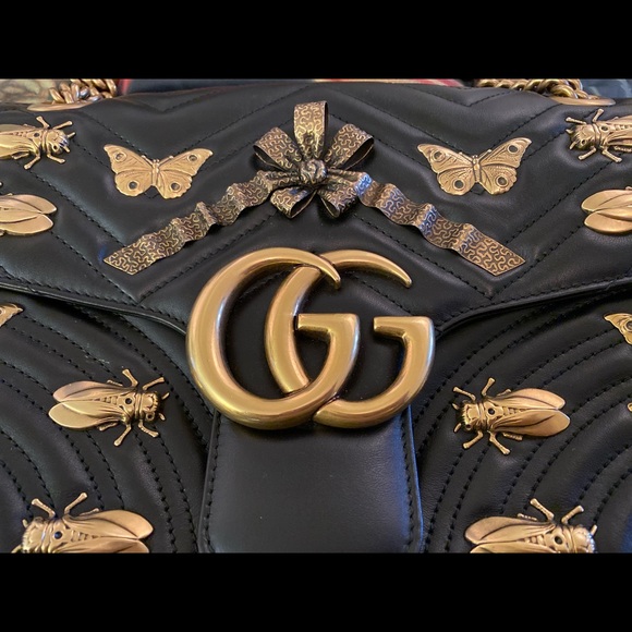 GG Messenger Marmont Animal Studs Medium Black - Picture 5 of 11